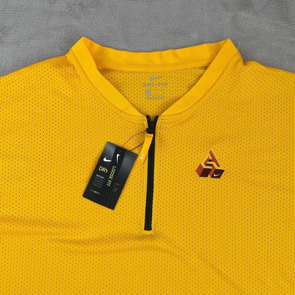 Nike Giannis Basketball Mesh‎ 1/4 Zip Shirt Men Large Yellow Dri-Fit Loose Fit